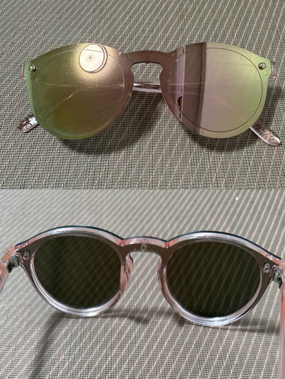 Lucky Brand Round Mirrored Sunglasses - Green/Gold Pink Frame Lenses